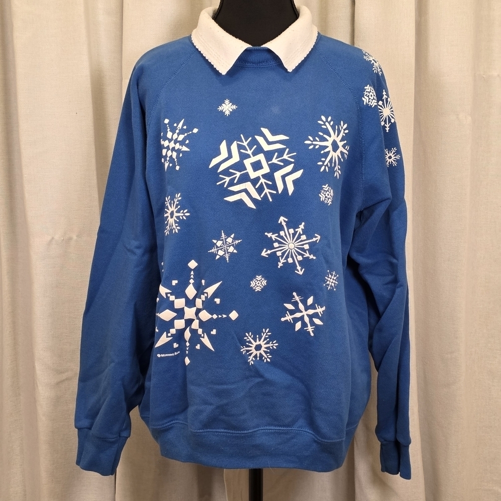 Vintage Morning Sun Snowflake Sweatshirt L Blue Winter Pullover